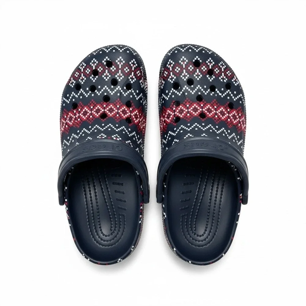 Crocs Baya Holiday Graphic Clog Mens Size 9 Navy Blue Fair Isle Comfy Gift‎ NWT